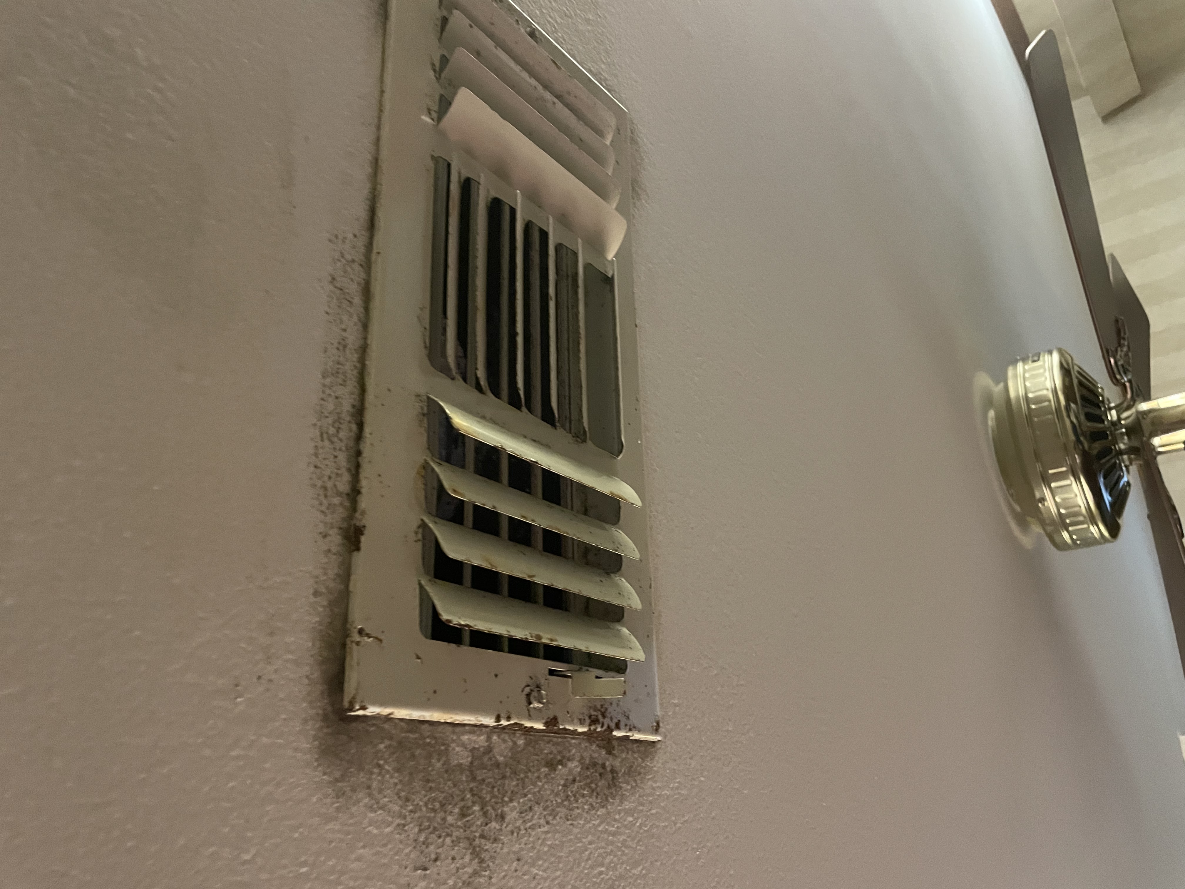 A second ceiling supply vent with mold and a corroded register